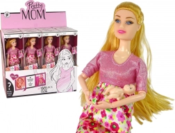 Păpușă Gravidă în Rochie Roz cu Flori