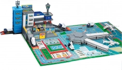 Garaj aeroport – set cu 4 mașini și avion, metalic