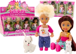 Mini păpușă cu păr lung și animăluț în ținută colorată