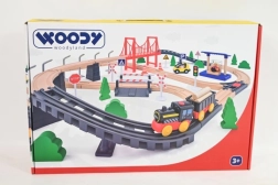 Woodyland set de șine din lemn cu locomotivă electrică și pod