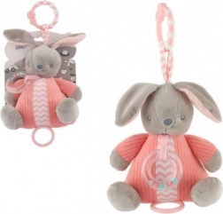 Iepuraș de pluș cu mecanism muzical cu arc și zornăitoare, roz (18 × 20 cm)