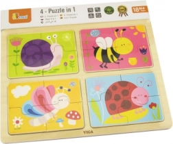 Puzzle din lemn cu animale 4 in 1 de la Viga