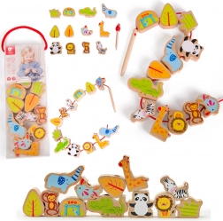 Mărgele din lemn pentru înșirat cu animale de la zoo, Classic World, 13 piese