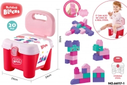 set de cuburi de construcție moi cu scăunel de depozitare – roz