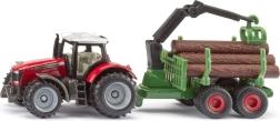 Siku tractor Massey Ferguson cu remorcă forestieră și bușteni