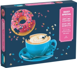 Set special de puzzle 2‑în‑1 – gogoașă și ceașcă de cafea, aproximativ 625 piese