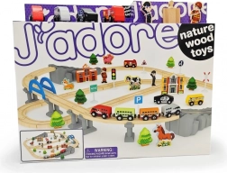 Circuit de tren din lemn cu pod și accesorii