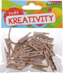 Clemă de rufe din lemn colorată 3,5 cm cu șnur, 15 buc.