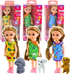 Mini păpușă în rochie cu câine 14,5 cm