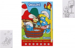 Carte de colorat Ștrumfii de la punct la punct cu creion și gumă