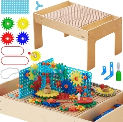 Masa STEM din lemn MASTERKIDZ cu set de construcție și panouri
