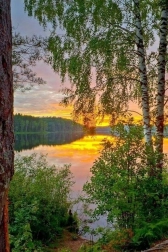 Pictură cu diamante Apus de soare peste lac 30x40 cm