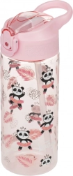 Sticlă roz pentru copii cu pai Panda 500 ml