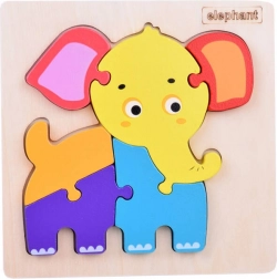 Puzzle din lemn elefant – placă didactică colorată pentru copii