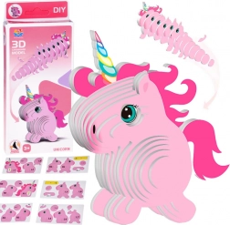 Puzzle 3D din carton – unicorn roz DIY