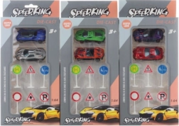 Set de mașinuțe metalice cu semne rutiere