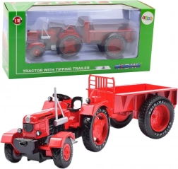 Tractor metalic roșu cu remorcă 1:18