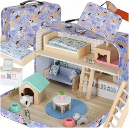 Căsuță portabilă din lemn în valiză – hotel pentru animăluțe cu mobilier și figurine