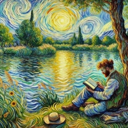 Pictură cu diamante bărbat lângă lac 30 × 40 cm