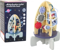 Rachetă educațională din lemn cu labirint cu mărgele și roți dințate