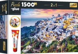 Trefl Set 2în1 Puzzle Insula Santorini Grecia 1500 Piese cu Lipici