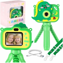 Aparat foto digital pentru copii, dinozaur, cu trepied și card de 8 GB