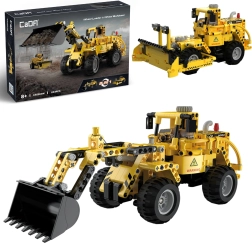 Set de construcție CaDA vehicule galbene de șantier 2 în 1 încărcător și buldozer