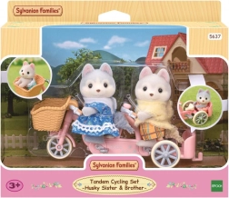 Sylvanian Families Căţei husky pe bicicletă – set tandem
