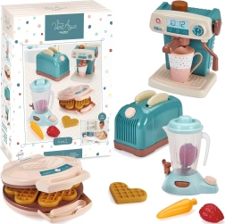Set de bucătărie pentru copii cu toaster, espressor, aparat de vafe și blender ECOIFFIER Vert Azur – 15 piese