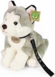 Câine Husky din pluș cu lesă 28 cm de la Rappa