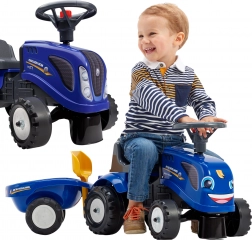 Trotinetă-traktor NEW HOLLAND cu remorcă și accesorii pentru copii de la 1 an