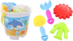 Set de nisip cu găletușă, lopățică, grebliță și forme de nisip