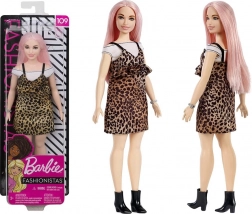 Păpușă Barbie Fashionistas cu păr roz și rochie cu imprimeu leopard