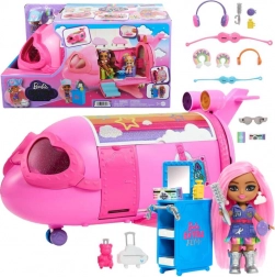 Avion curcubeu roz BARBIE Extra Fly Minis cu pilotă