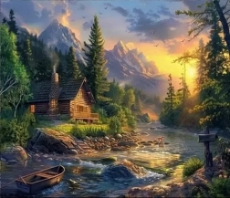 Pictură cu diamante cabană la vad