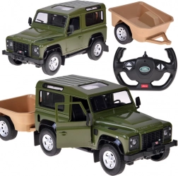 Land Rover Defender Rastar controlat de la distanță 1:14 cu remorcă – verde