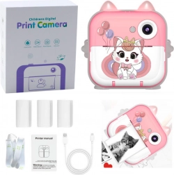 Aparat foto instant cu imprimantă termică Pisică Roz