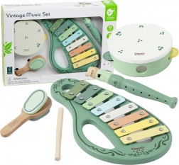 Set vintage de instrumente muzicale din lemn CLASSIC WORLD, 18m+