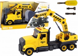 Camion de construcții cu macara de asamblat – galben