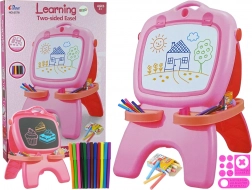 Tablă cu două fețe, magnetică și pentru cretă – roz, cu șabloane