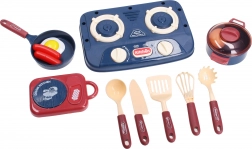 Set de bucătărie cu aragaz, vase și alimente