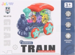 Locomotivă din plastic transparentă cu baterii, lumini și sunete