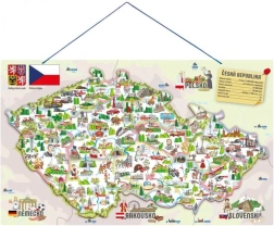 Hartă magnetică Woody a Republicii Cehe cu imagini și joc de societate 3 în 1