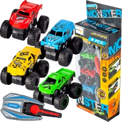 Set de curse cu 4 mașini metalice și lansatoare