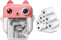 Aparat foto instant pentru copii Renew Force cu imprimare termică, roz, cu 6 role de hârtie