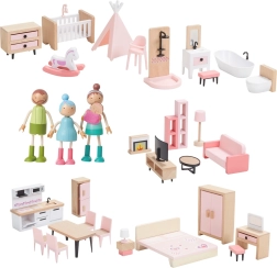 Set de mobilier din lemn pentru căsuță cu familie 5 în 1