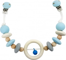 Hess agățătoare pentru cărucior din lemn natural cu clopoțel albastru