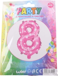 Baloan gonflabil cifră 8 roz cu inimioare