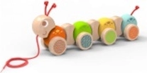 Jucărie de tras din lemn – omidă