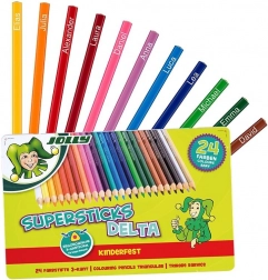 Creioane colorate triunghiulare DELTA, 24 de culori, cutie metalică